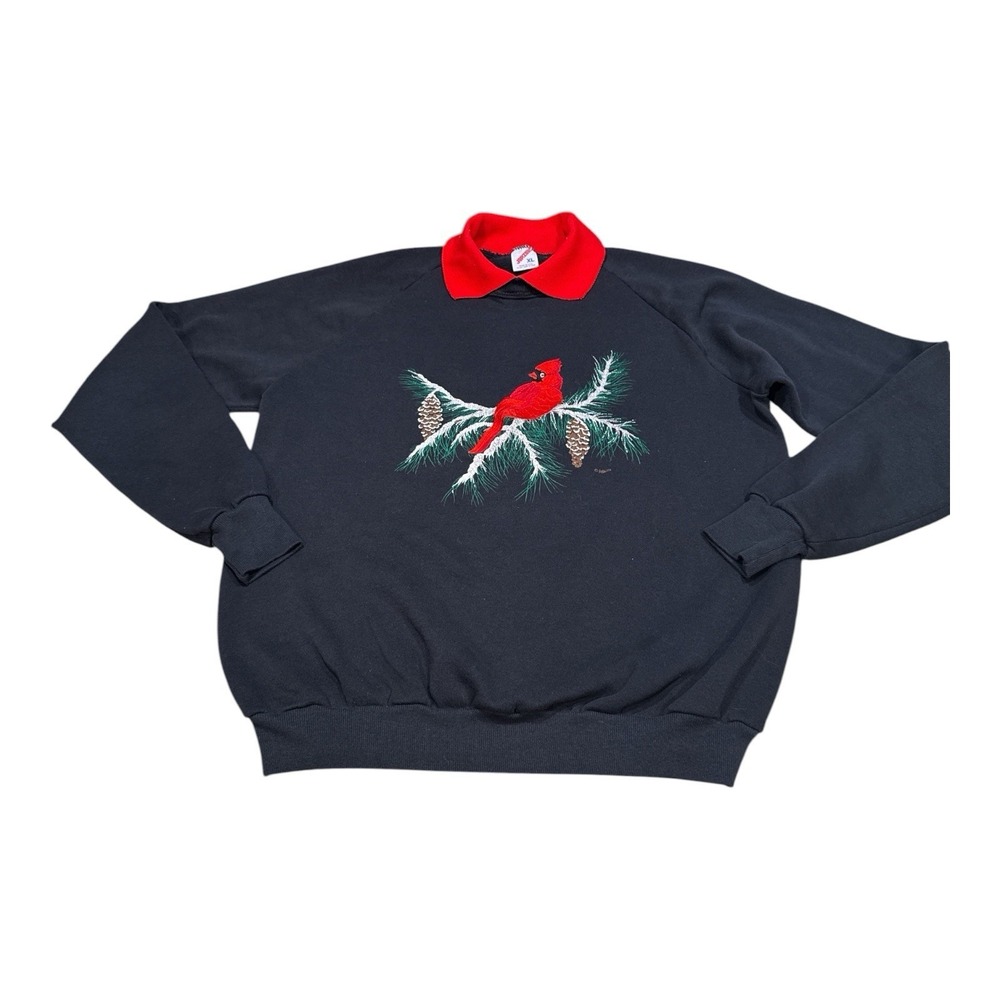 Vintage 90's Collar Crewneck Sweatshirt Cardinal Bird XL USA Made